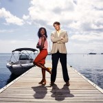 Death in Paradise Series 4 Lead Cast: Camille (SARA MARTINS) and Humphrey (KRIS MARSHALL) - Image Credit: BBC/Red Planet Pictures/Mark Harrison