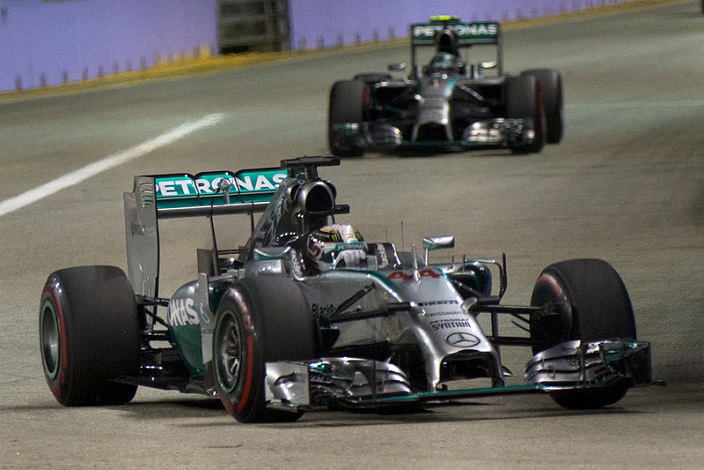 Lewis Hamilton in his Mercedes - Photo by Morio (Sourced via Wikimedia)